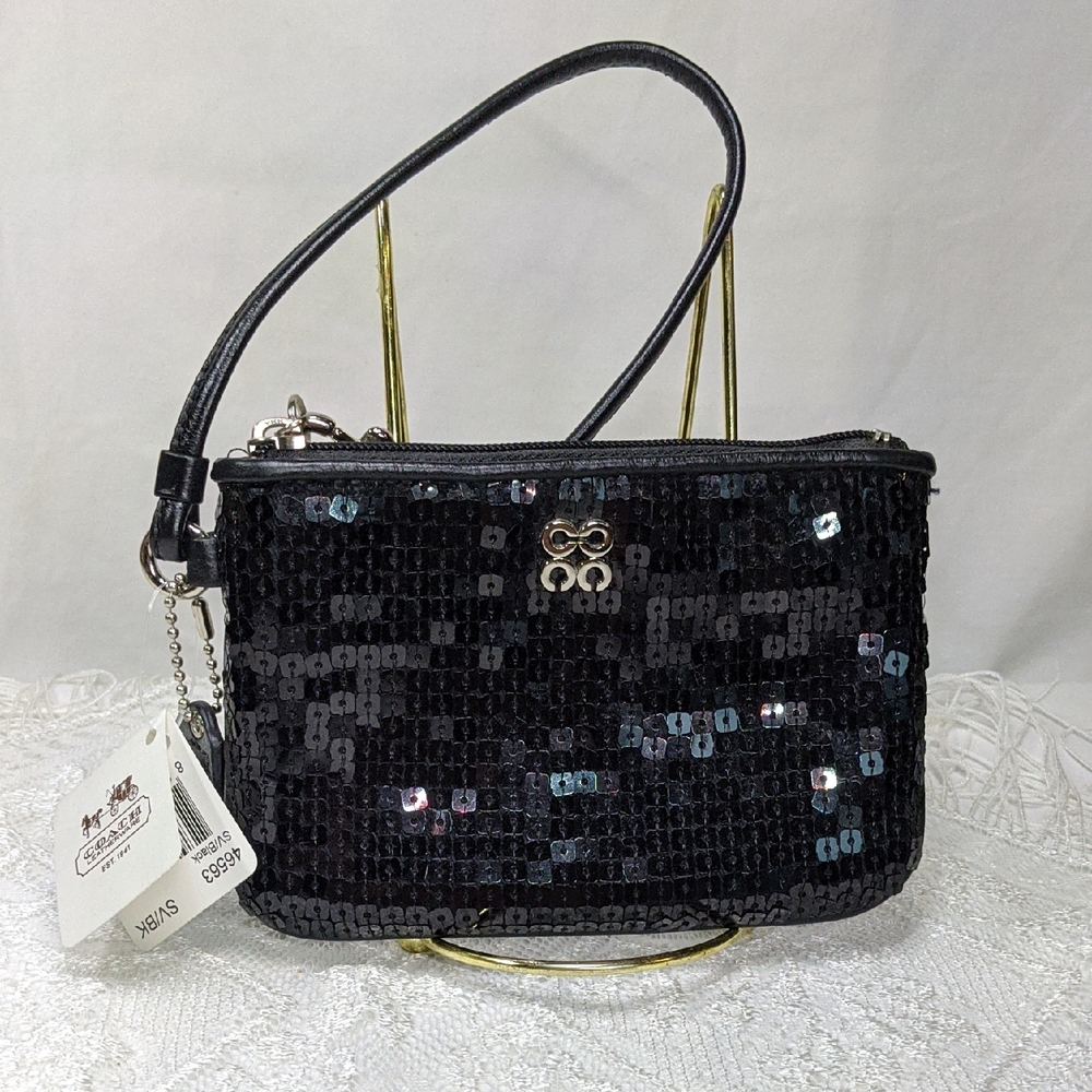 Coach NWT Black Sequin Wristlet, Special Edition, Dust Bag, Hang Tag, Care Card